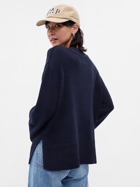 GAP 24/7 Split-Hem Crewneck Sweater, Navy, XL